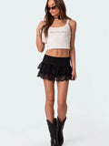 Yipinpay Women Y2K Vintage Low Waist Floral Lace See-through Layered Ruffle Hem Summer Mini Skirt Streetwear Aesthetic Clothes