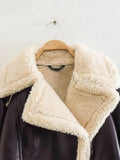 Yipinpay Faux Leather Cropped Jacket Woman Fleece Jacket Women Double Faced Zip Up Short Teddy Coat Warm Winter Women's Jackets