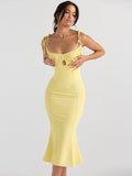 Yipinpay MO 2023 Summer New Spaghetti Strap Sexy Backless Maxi Dresses for Women V-Neck Slim Hollow Out Dress Femme Vestidos