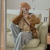 Yipinpay Puff Sleeve Twist Sweater Short Pull Winter Cardigans Women Chic Contrast Vintage Crop Sweaters Women Sueters