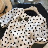 Yipinpay French Top Chiffon Polka Dot Shirt Women Thin Summer Blusas Mujer De Moda Elegant Back Lace Up Blouse Shirts Femininas