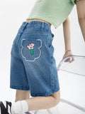 yipinpay Women's Straight Shorts Jeans High Waist Street Summer Vintage Five-point Pants Design Casual Ladies Denim Wide Leg Shorts