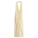 Yipinpay Ruched Backless Dress Women Halter Bodycon Long Dress Women Off Shoulder Sexy Summer Dresses Woman Evening Party Dresses