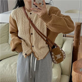 Yipinpay Puff Sleeve Twist Sweater Short Pull Winter Cardigans Women Chic Contrast Vintage Crop Sweaters Women Sueters