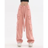 Yipinpay Pockets Cargo Pants for Women Straight Oversize Pants Harajuku Vintage 90S Aesthetic Low Waist Trousers Wide Leg Baggy Jeans