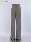 Yipinpay Elegant Khaki Wide Legs Pants Women Pleated All-Match High Waist Baggy Trousers Gray Office Ladies Long Pants 2023