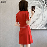 Yipinpay Collar Button Pocket Knitted Dress Mini Red Femme Robe Summer 2023 Party Vintage Elegant Black Korean Club Vrouw Jurk