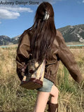 Yipinpay Brown Leather Jacket Women Streetwear Moto Biker Zipper Leather Coat Female Winter Warm Punk Style Leather Jacket 2023