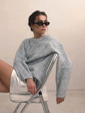 Yipinpay Color O Neck Sweater Women Elegant Loose Long Sleeve Pullover 2023 Autumn Vintage Winter High Street Office Jumpers