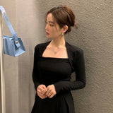 Yipinpay for Women Sueter Mujer Jersey Jumper Sexy Elegant Black Knitted Sweater Pullover Top Square Collar Sweaters Pull Femme