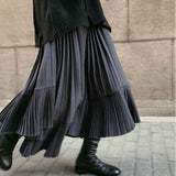 Yipinpay Pleated Skirt Women's Mid-length New Style Autumn Black Irregular Large Swing Fishtail Slimming Skirt