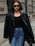 Yipinpay Black Leather Jacket Women Korean Vintage Streetwear Leather Blazer Winter Casual Button Winter Warm Loose Leather Coat New