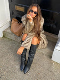 Yipinpay Women Faux Fur Thicken Warm Coat Elegant Lapel Collar Long Sleeve Loose Jacket Autumn Winter Fashion Lady Streetwear