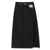 Yipinpay Long Maxi Denim Skirt for Women's Y2k Korean Fashion 2023 Female Loose Sexy Side Slit Open Legs Skirts Jeans Retro Bag Hip