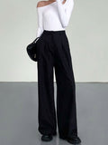 Yipinpay Gray High Waist Pants Pleated Elegant Women Wide Leg Pants Office Ladies Classic Work Floor-Length Pants Summer 2023