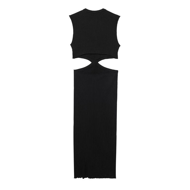 Yipinpay Black Knitted Dresses For Women 2023 Cut Out Bodycon Long Dress Women Sexy Midi Party Dresses Sleeveless Summer Dress