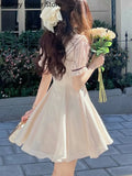 Yipinpay Vintage Bow Mini Dress Women Elegant Hepburn Fairycore Y2k Dress Female Summer One Piece Casual Prom Party Bodycon Dress