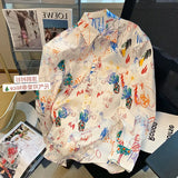 Yipinpay Sunscreen Lapel Shirt Printed Long Sleeve Graffiti Shirt Blusas Femininas Elegantes Femme Y2k Tops Blouses Shirts