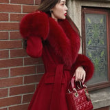 Yipinpay Coat Mid-length 2023 Autumn and Winter Models Red Big Fur Collar Fashion Slimming Ladies Temperament Waist Jacket Women