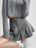 Yipinpay Grey Mini Pleated Skirt Women Korean Style Casual Cute High Waist Patchwork Slim A-line School Skirt for Girls Summer