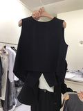 Yipinpay 2023 Temperament O Neck Sleeveless Black Suit Vest Women OL Wild Crop Tops Chalecos Mujer Split Waistcoat Jacket Coat