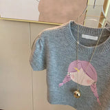 Yipinpay Cartoon Sweaters Jumper Sueter Mujer Y2k Top Slim Crop Puff Short Sleeve Sweater Femme Women Knitted Shirt Pull T-shirts