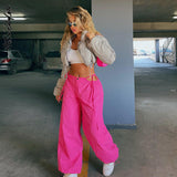 yipinpay Pink Pants Cargo Pants Women Wide Leg Trousers Drawstring Hollow Out High Waist Sweatpants Solid Summer Y2k Vintage Clothing