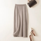Yipinpay Winter Cashmere Knitted long skirts for women y2k fashion Mid-Length High Waist A-line Skirts Female Wool Bottoms 2023