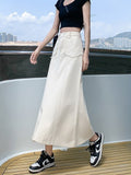 Yipinpay Denim Skirts Womens Summer Casual High Waisted Pocket Midi Skirt Ladies Korean Fashion Mermaid Skirt Female