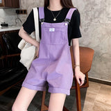 Yipinpay Black Denim Jumpsuit Overall for Women 2023 Korean Style Romper Shorts Casual Purple Playsuits Baggy Pants Female Clothing