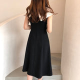 Yipinpay Collar Patchwork A A Line Dress Midi Black Vestidos Verano 2023 Elegant Office Jurk Korean Style Women Retro Robe De Soiree
