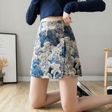 Yipinpay Embroidered Split Mini Skirt Women 2023 New High-waisted Hip A-line Short Y2k Skirt Medieval Skirt Female