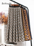 yipinpay Women Vintage New Fashion Skirt Elastic High Waist Pleated Leisure Retro Skirt Female Streetwear Luxury Faldas Clothes