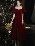 Yipinpay Red Long Formal Dress Women Summer Casual Bandage Design New In Dress Sexy Slim Puff Sleeve Wedding Evening Party Dress
