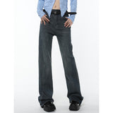 yipinpay Blue High Waist Women Jeans American Fashion Streetwear Wide Leg Jean Female Denim Trouser Straight Baggy Denim Pants