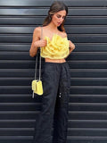 Yipinpay Yellow Rose Floral Top Autumn Winter Fashion Sleeveless Crop Tops Sets Christmas Party Women 2023 Blusas Mujer New