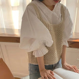 Yipinpay Tops Camis Chalecos Para Mujer Knitted Vest Loose Crop Top Solid Y2k Twists Jersey Vintage Sweater Vest Back Bandage