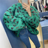 Yipinpay Sweater Sueter Mujer Y2k Top Jumper Pullover Khaki Leopard Sweater Women Clothes Knit Green Printed Style 2023 New