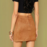 Yipinpay Womens High Waist Faux Suede Double Front Bodycon Mini Hip Skirt Female Pencil A-line Shorts Woman School Girl Skater Skirt Pink