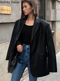 Yipinpay Black Leather Jacket Women Korean Vintage Streetwear Leather Blazer Winter Casual Button Winter Warm Loose Leather Coat New