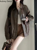 Yipinpay Black Leather Jacket Women Outerwear Loose Zipper Moto Biker Leather Jacket Winter Streetwear Vintage Casual Faux Fur Coat