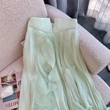 Yipinpay Tops Camis Sexy Beach Sleeveless Blouse Strapless Green Floral Shirts Double Layer Ruffle Skirt 2 Piece Sets Print Retro