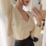 Yipinpay 2 Piece Sets Clothes V Neck Camisole Top + Cropped Black Cardigans Knit Jacket Korean Women Sweaters 2023 Slim
