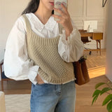 Yipinpay Tops Camis Chalecos Para Mujer Knitted Vest Loose Crop Top Solid Y2k Twists Jersey Vintage Sweater Vest Back Bandage