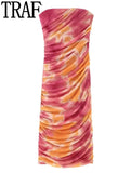 Yipinpay Print Tulle Corset Dress Woman Mesh Bodycon Dress Women Off Shoulder Women's Summer Long Dress Ruched Sexy Party Dresses