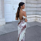 Yipinpay Tie Dye Slip Dress Woman Off Shoulder Long Dresses For Women Summer Chic And Elegant Evening Dress 2023 Sexy Party Dresses