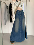 Yipinpay Vintage Long Denim Skirt Woman Jean Skirts For Ladies A Line