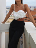 Yipinpay Raised Floral Crop Top Women White Tank Top Woman Party Off Shoulder Sexy Tops Y2k Cropped Blouse Sleeveless Summer Tops