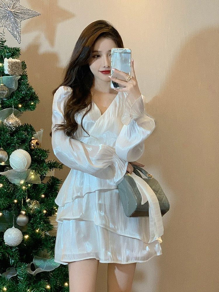 Yipinpay Long Sleeve Y2k Mini Dress Woman Design Korean Style Short Party Dress Casual 2023 Spring Office Lady French Elegant Dress
