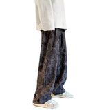 Yipinpay Mens Corduroy Pants Loose Casual Wide Leg Sweatpants for Women Vintage Distressed Printed Straight  Trousers Fashion Streetwear